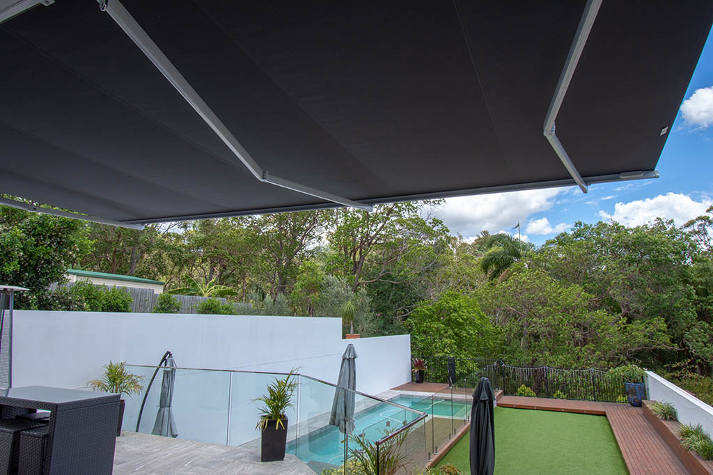 Pool area covered with new awning | Featured image for the Blinds Shutters and Awnings Home Page on Shutters Blinds & Awnings
