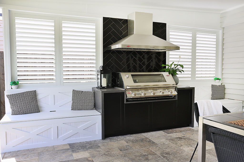 Alfresco dining area with new plantation shutters | Featured image for the Shutters Brisbane Top Level Page on Shutters Blinds & Awnings